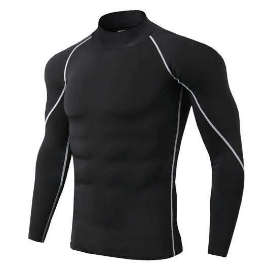 Men’s quick-dry long-sleeve compression T-shirt, ideal for gym, running, and fitness.