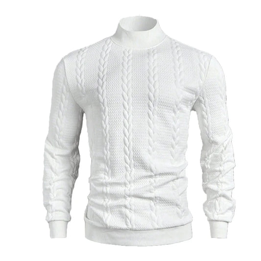 Men’s high-collar knitted sweater with a vintage twist, slim fit, warm and stylish for winter.