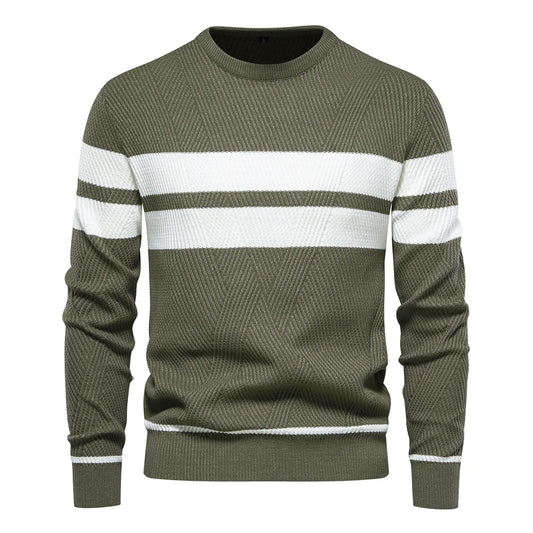 Men’s autumn pullover with O-neck and patchwork design, slim fit, warm and stylish
